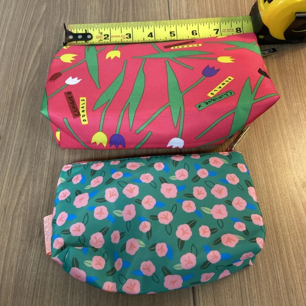 Lot of 2 Clinique x Donald Makeup Cosmetic Bag Zipper Pouch Floral Hot Pink - Picture 3 of 5